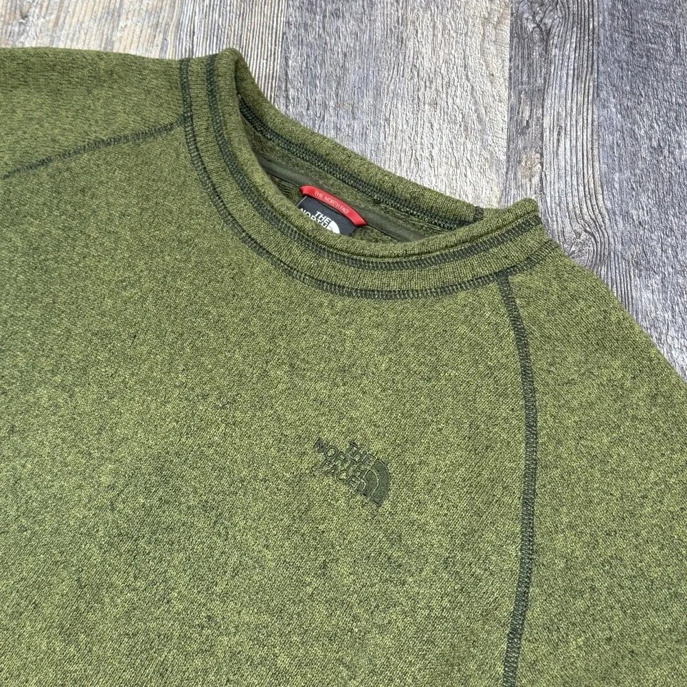 The North Face Fleece Crewneck Sweater Mens Large Green Warm Pullover Sweatshirt